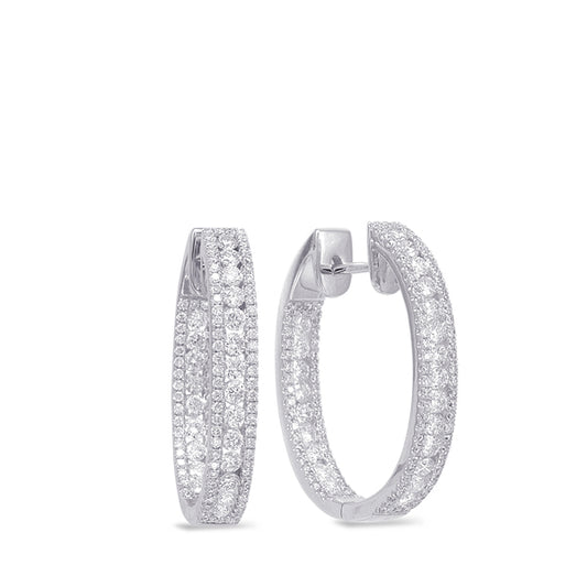 This Earring is available in 14K White Gold. There are a total of 262 stones. There are Rounds with a total carat weight of 1.79 set in a Channel Set|Micro Prong setting.