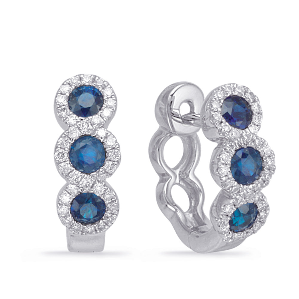 This Earring is available in 14K White Gold. There are a total of 74 stones. There are Rounds with a total carat weight of 0.2 set in a  setting.There are Sapphire stones with a total carat weight of 0.63 set in a .