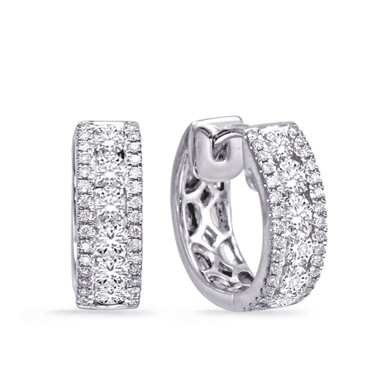 This Earring is available in 14K White Gold. There are a total of 76 stones. There are Rounds with a total carat weight of 0.79 set in a Channel Set|Micro Prong setting.
