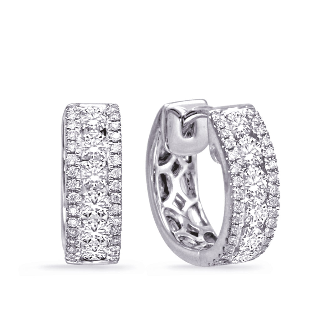 This Earring is available in 14K White Gold. There are a total of 76 stones. There are Rounds with a total carat weight of 0.79 set in a Channel Set|Micro Prong setting.