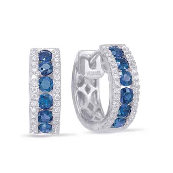 This Earring is available in 14K White Gold. There are a total of 76 stones. There are Rounds with a total carat weight of 0.16 set in a Channel Set|Micro Prong setting.There are Sapphire stones with a total carat weight of 0.88 set in a Channel Set|Micro Prong.