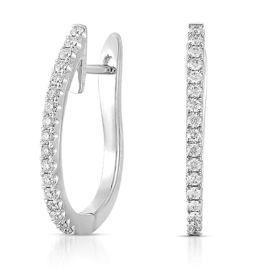 This Earring is available in 14K White Gold. There are a total of 38 stones. There are Rounds with a total carat weight of 0.49 set in a  setting.