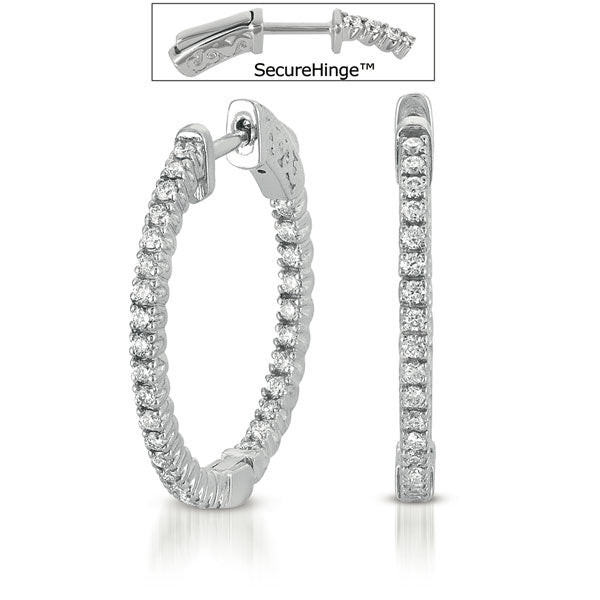 This Earring is available in 14K White Gold. There are a total of 84 stones. There are Rounds with a total carat weight of 1 set in a  setting.