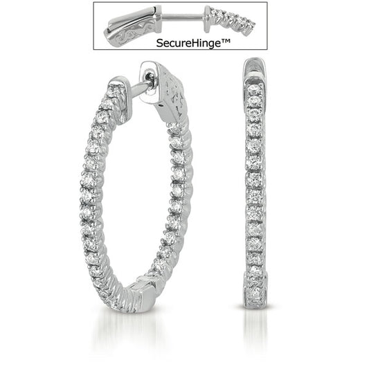 This Earring is available in 14K White Gold. There are a total of 84 stones. There are Rounds with a total carat weight of 1 set in a  setting.