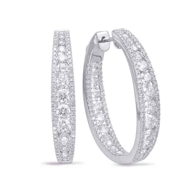 This Earring is available in 14K White Gold. There are a total of 280 stones. There are Rounds with a total carat weight of 3.75 set in a Channel Set|Micro Prong setting.