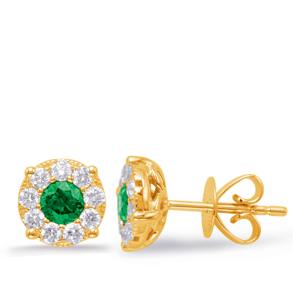 This Earring is available in 14K Yellow Gold. There are a total of 20 stones. There are Emerald with a total carat weight of 0.62 set in a Channel Set|Prong Set setting.There are Rounds stones with a total carat weight of 0.46 set in a Channel Set|Prong Set.