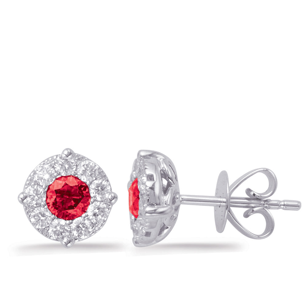 This Earring is available in 14K White Gold. There are a total of 20 stones. There are Rounds with a total carat weight of 0.46 set in a Channel Set|Prong Set setting.There are Ruby stones with a total carat weight of 0.76 set in a Channel Set|Prong Set.