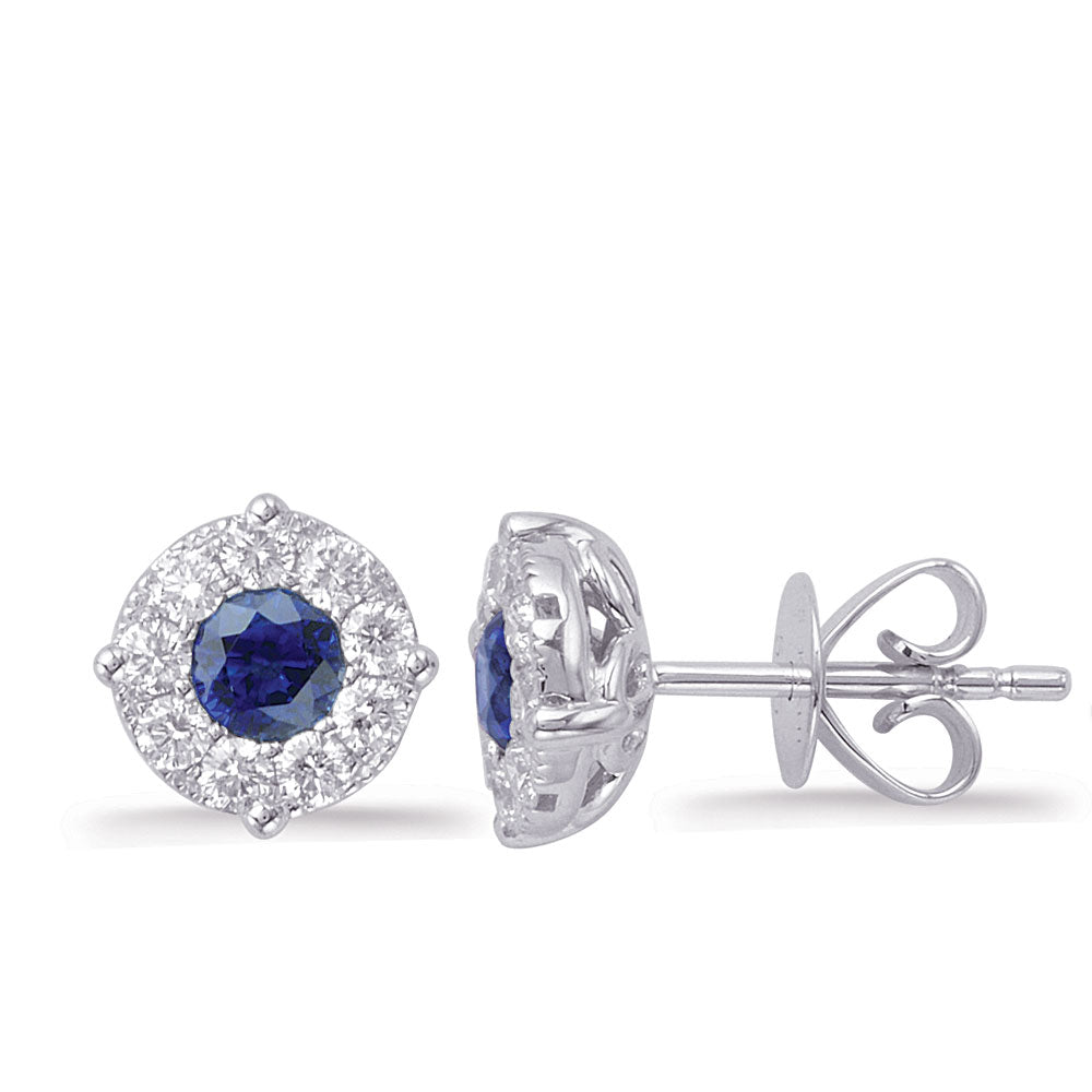 This Earring is available in 14K White Gold. There are a total of 20 stones. There are Rounds with a total carat weight of 0.46 set in a Channel Set|Prong Set setting.There are Sapphire stones with a total carat weight of 0.78 set in a Channel Set|Prong Set.