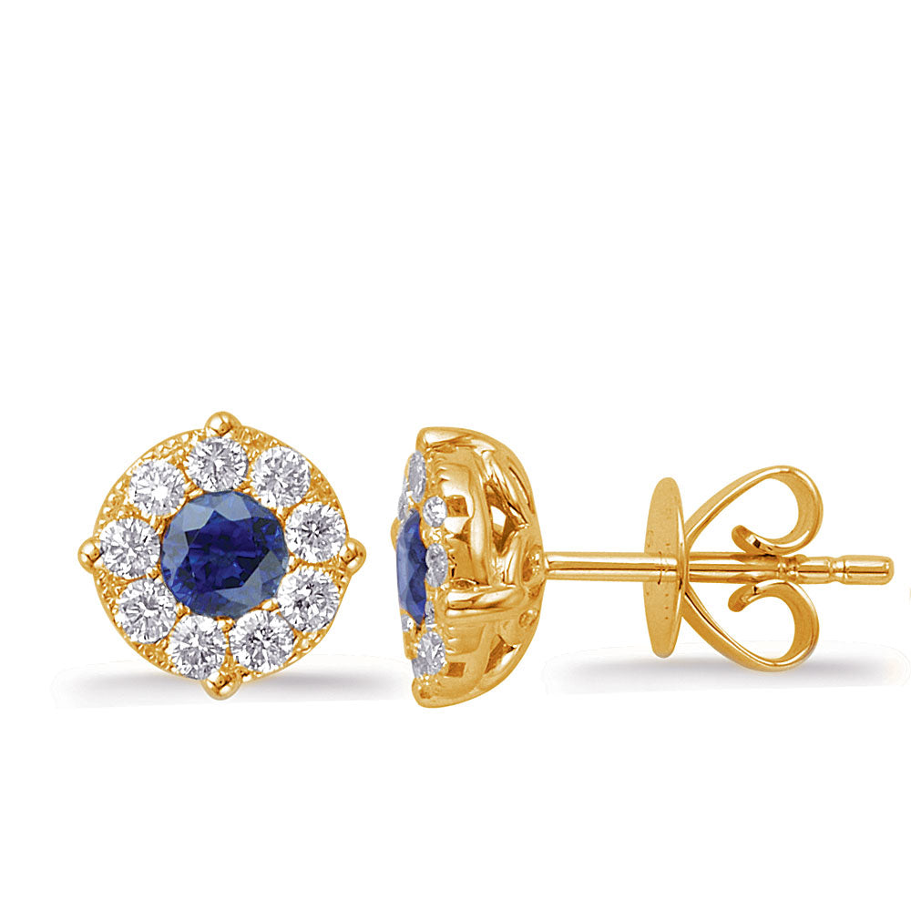 This Earring is available in 14K Yellow Gold. There are a total of 20 stones. There are Rounds with a total carat weight of 0.46 set in a Channel Set|Prong Set setting.There are Sapphire stones with a total carat weight of 0.78 set in a Channel Set|Prong Set.