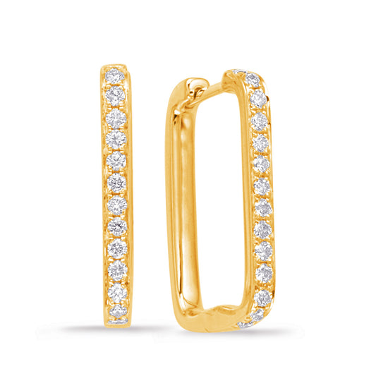 This Earring is available in 14K Yellow Gold. There are a total of 28 stones. There are Rounds with a total carat weight of 0.37 set in a Micro Prong setting.