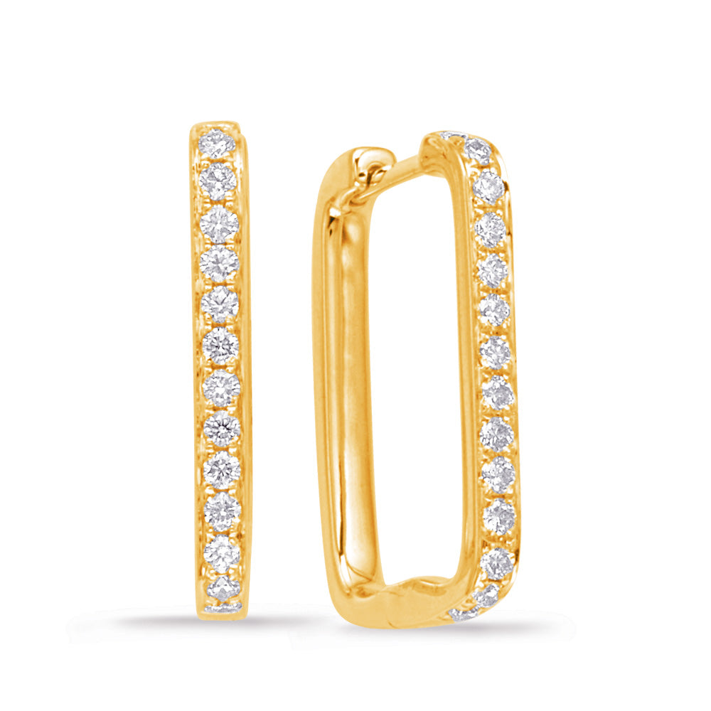 This Earring is available in 14K Yellow Gold. There are a total of 28 stones. There are Rounds with a total carat weight of 0.37 set in a Micro Prong setting.