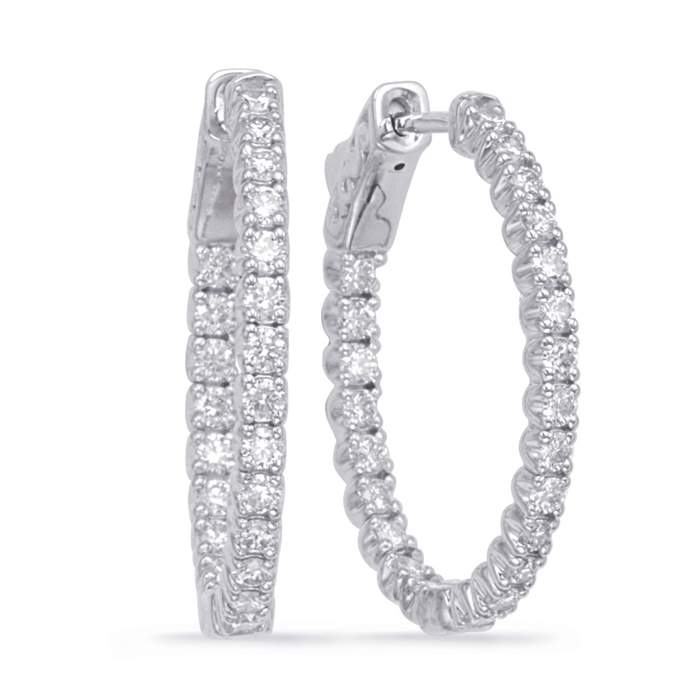 This Earring is available in 14K White Gold. There are a total of 46 stones. There are Rounds with a total carat weight of 1.28 set in a  setting.