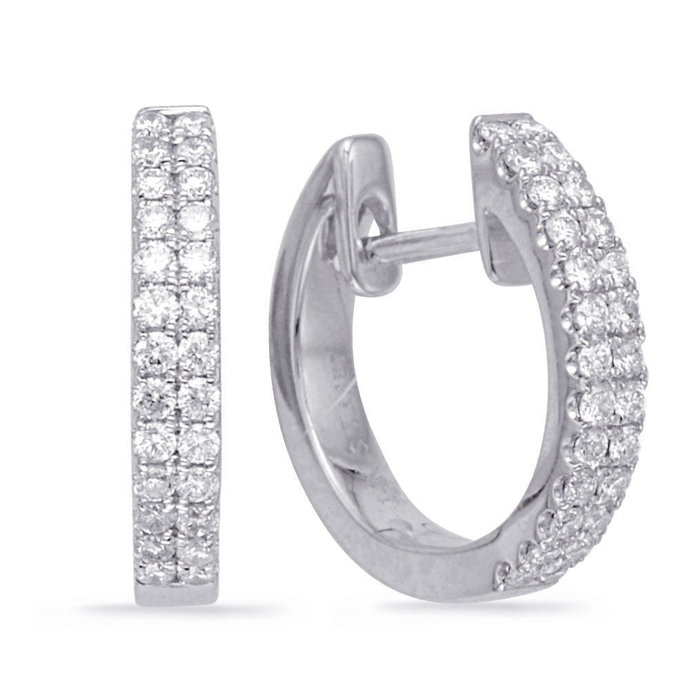 This Earring is available in 14K White Gold. There are a total of 52 stones. There are Rounds with a total carat weight of 0.27 set in a Micro Prong setting.