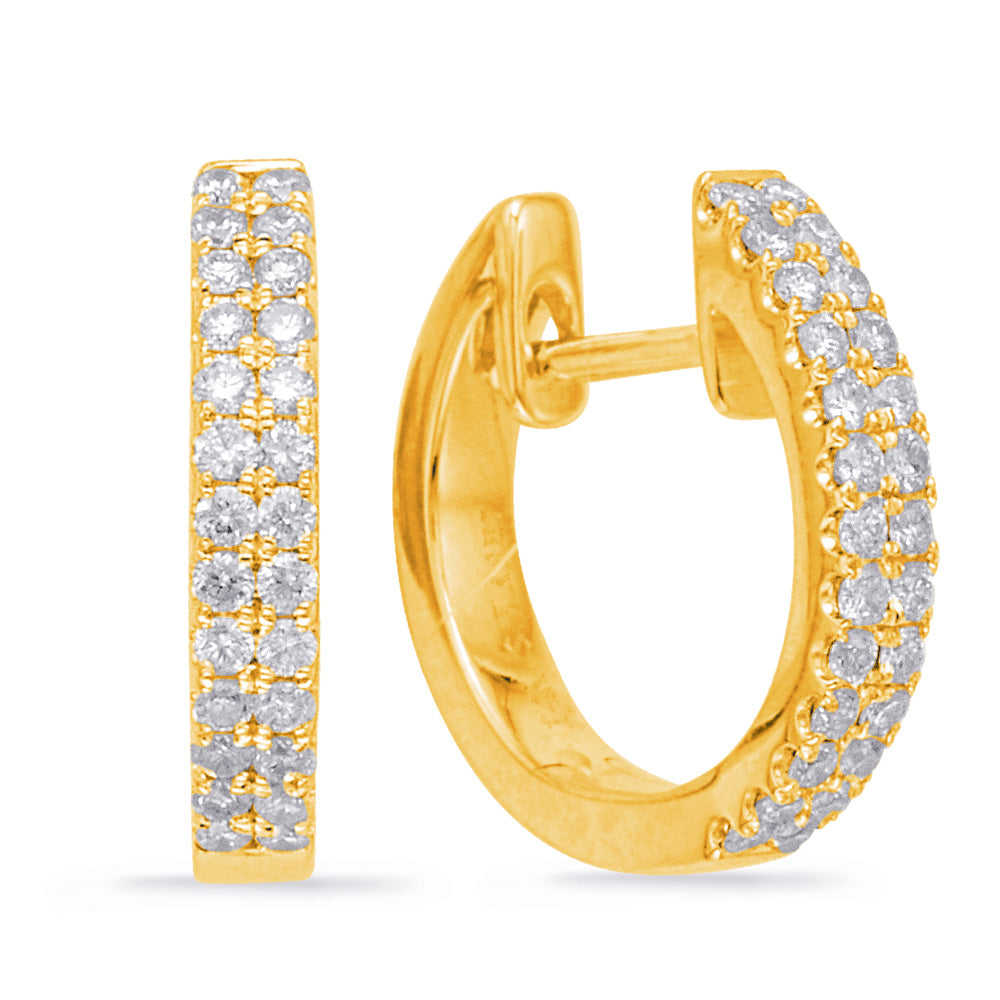 This Earring is available in 14K Yellow Gold. There are a total of 52 stones. There are Rounds with a total carat weight of 0.27 set in a Micro Prong setting.