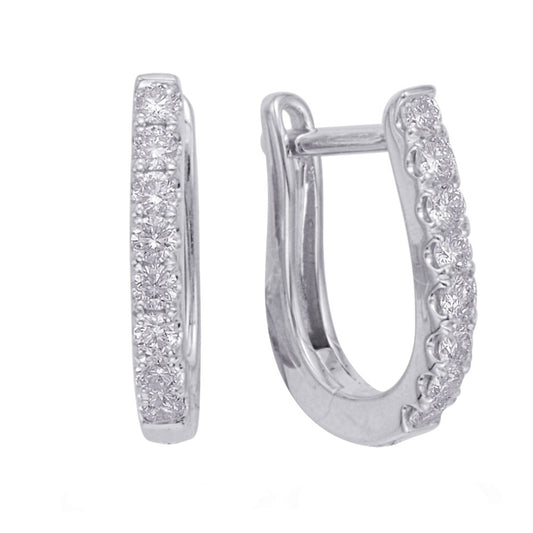 This Earring is available in 14K White Gold. There are a total of 16 stones. There are Rounds with a total carat weight of 0.36 set in a Micro Prong setting.