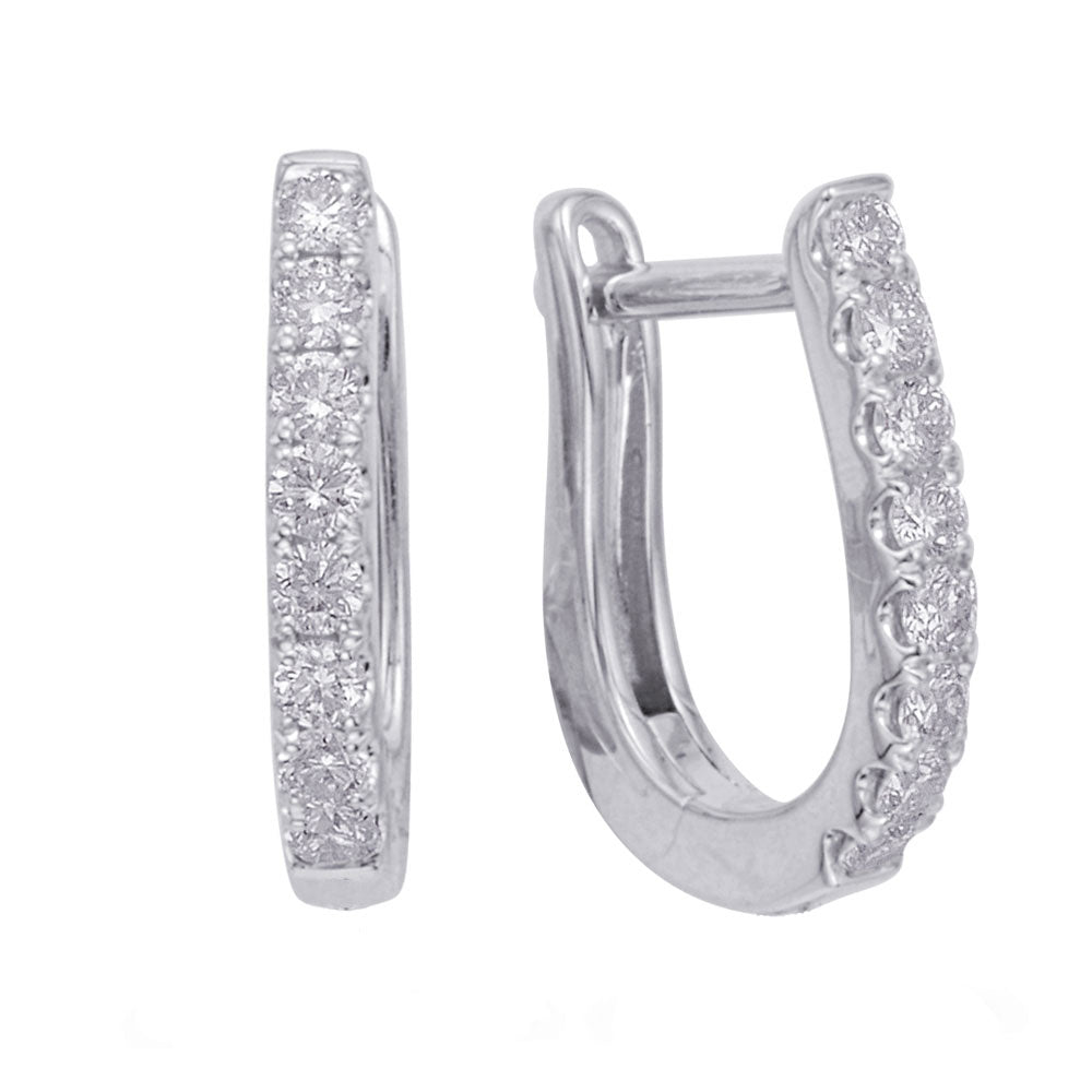 This Earring is available in 14K White Gold. There are a total of 16 stones. There are Rounds with a total carat weight of 0.36 set in a Micro Prong setting.