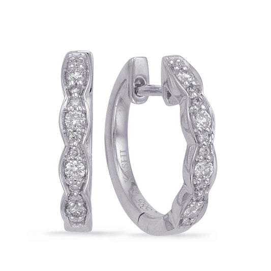 This Earring is available in 14K White Gold. There are a total of 24 stones. There are Rounds with a total carat weight of 0.18 set in a Micro Prong|Shared Prongs setting.