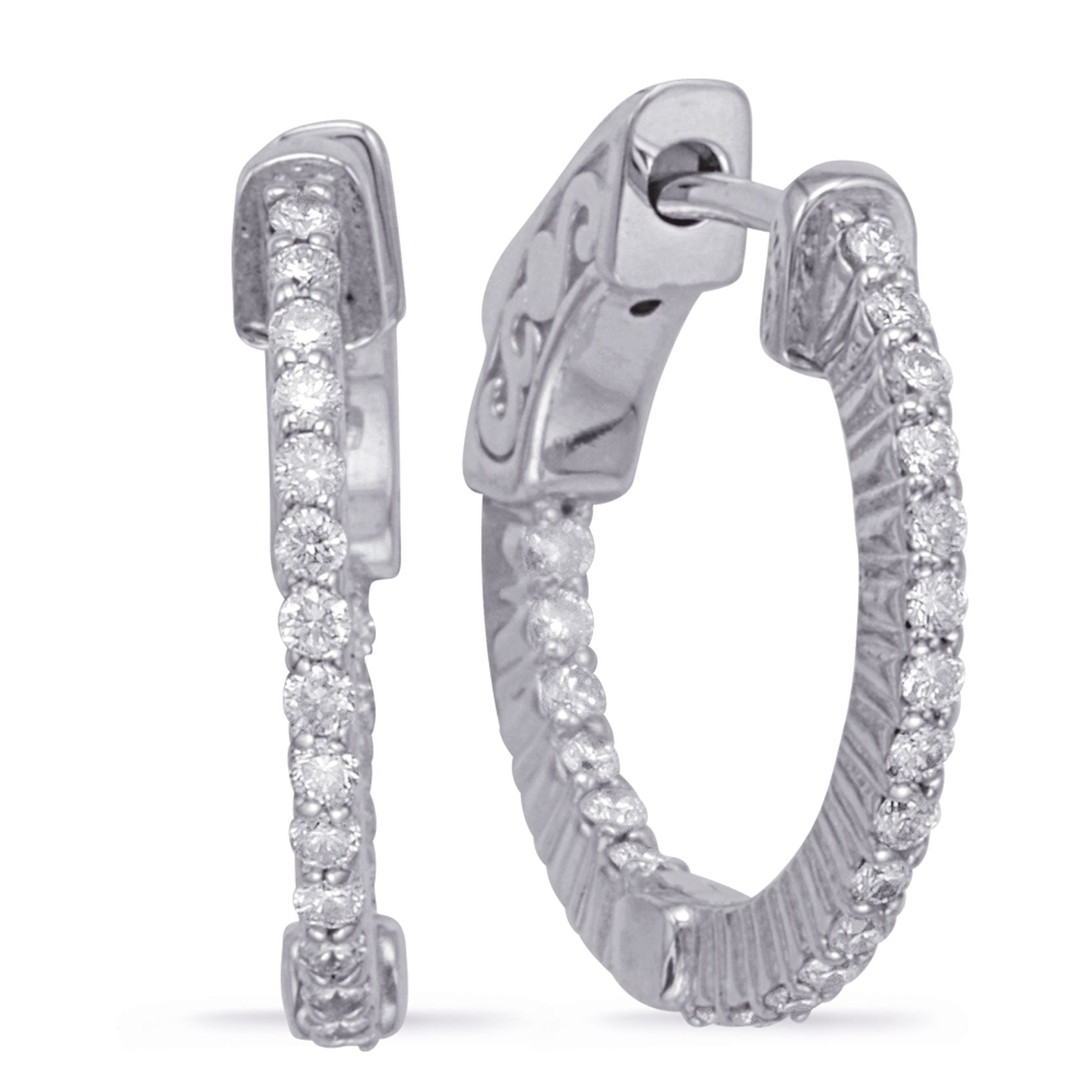 This Earring is available in 14K White Gold. There are a total of 42 stones. There are Rounds with a total carat weight of 0.41 set in a Prong Set setting.