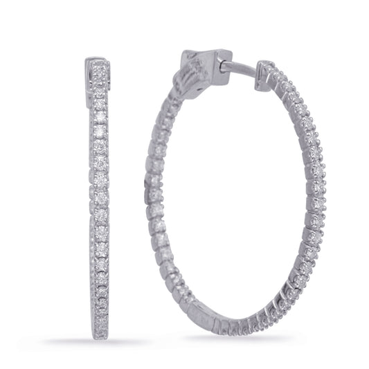 This Earring is available in 14K White Gold. There are a total of 80 stones. There are Rounds with a total carat weight of 0.68 set in a Prong Set setting.