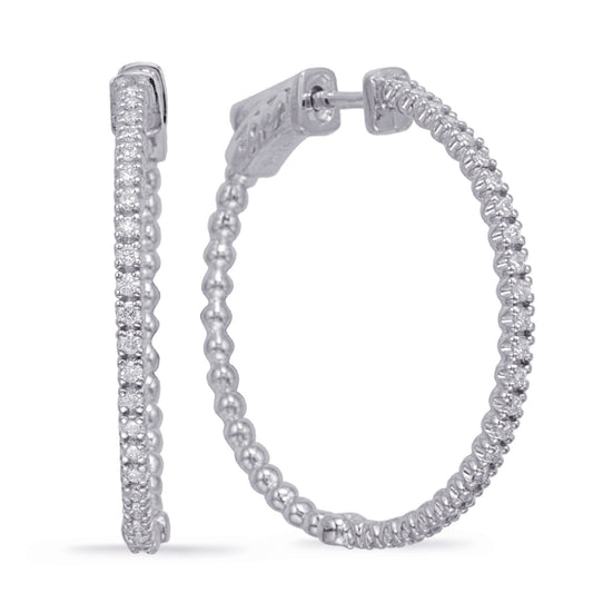 This Earring is available in 14K White Gold. There are a total of 50 stones. There are Rounds with a total carat weight of 0.43 set in a Prong Set setting.