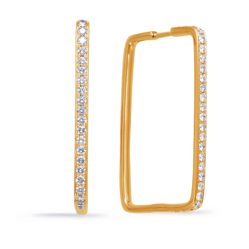 This Earring is available in 14K Yellow Gold. There are a total of 50 stones. There are Rounds with a total carat weight of 1.26 set in a Micro Prong setting.