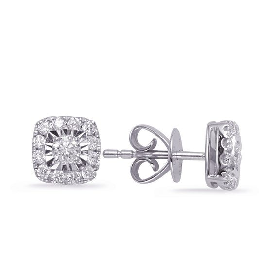 This Earring is available in 14K White Gold. There are a total of 26 stones. There are Rounds with a total carat weight of 0.42 set in a Prong Set setting.