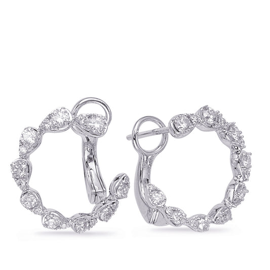 This Earring is available in 14K White Gold. There are a total of 36 stones. There are Rounds with a total carat weight of 0.76 set in a Prong Set setting.