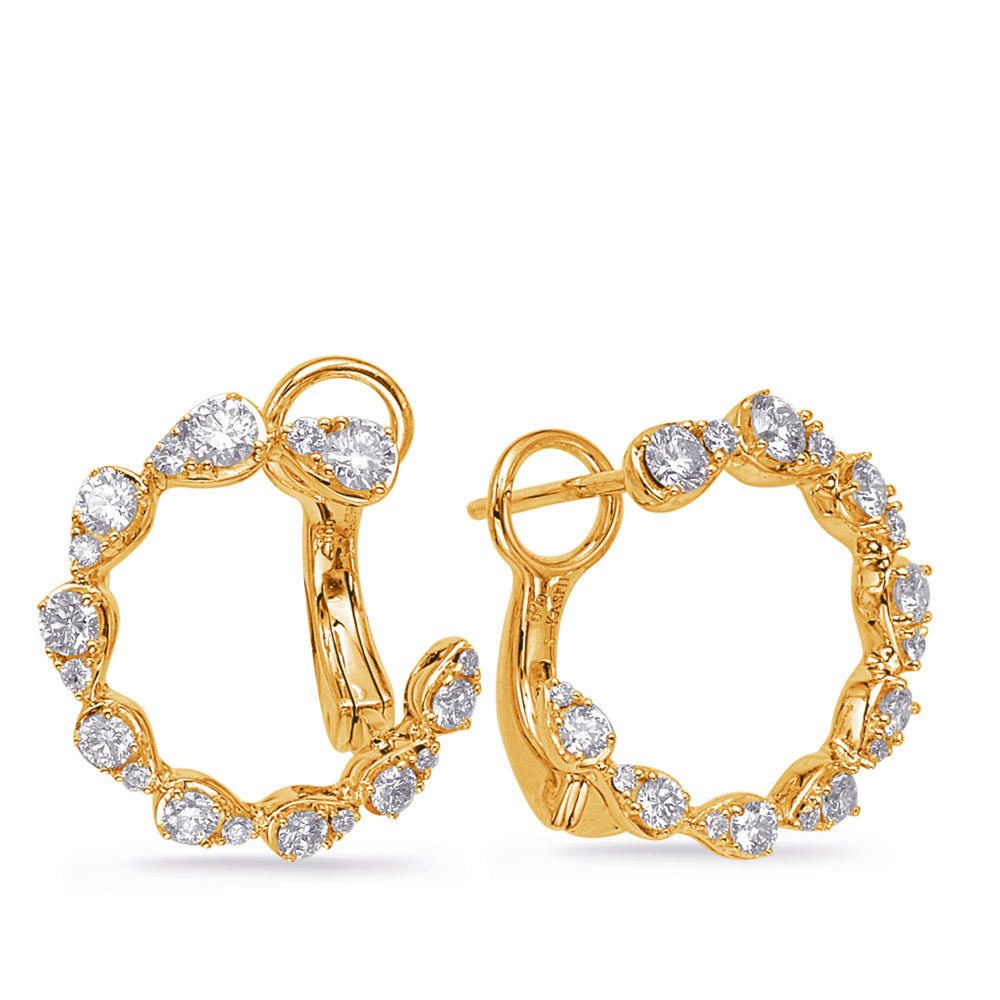 This Earring is available in 14K Yellow Gold. There are a total of 36 stones. There are Rounds with a total carat weight of 0.76 set in a Prong Set setting.