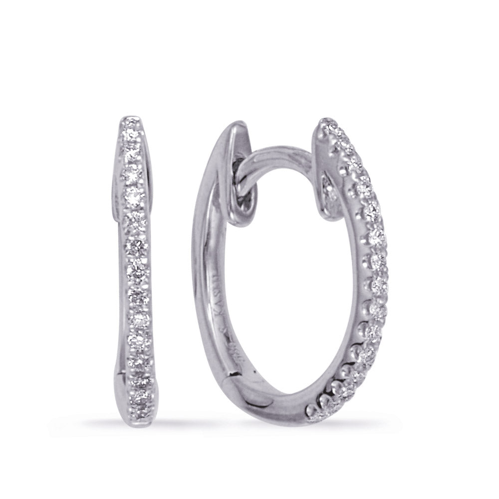 This Earring is available in 14K White Gold. There are a total of 30 stones. There are Rounds with a total carat weight of 0.08 set in a Micro Prong setting.