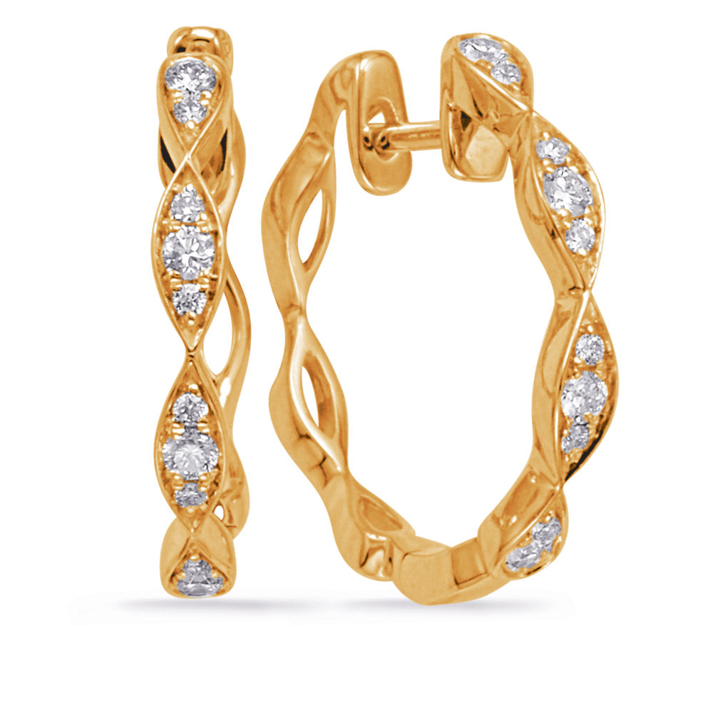 This Earring is available in 14K Yellow Gold. There are a total of 20 stones. There are Rounds with a total carat weight of 0.2 set in a Micro Prong setting.