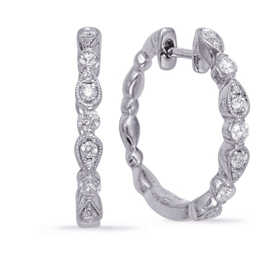 This Earring is available in 14K White Gold. There are a total of 22 stones. There are Rounds with a total carat weight of 0.32 set in a Micro Prong|Prong Set setting.
