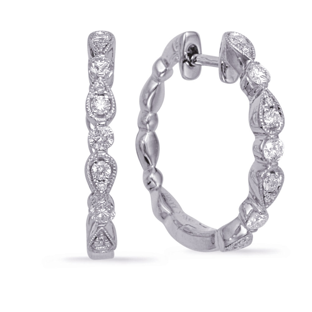 This Earring is available in 14K White Gold. There are a total of 22 stones. There are Rounds with a total carat weight of 0.32 set in a Micro Prong|Prong Set setting.