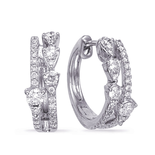 This Earring is available in 14K White Gold. There are a total of 52 stones. There are Rounds with a total carat weight of 0.5 set in a Micro Pave setting.