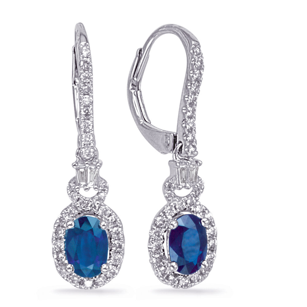 This Earring is available in 14K White Gold. There are a total of 66 stones. There are Baguette with a total carat weight of 0.06 set in a Micro Prong setting.There are Rounds stones with a total carat weight of 0.34 set in a Micro Prong.