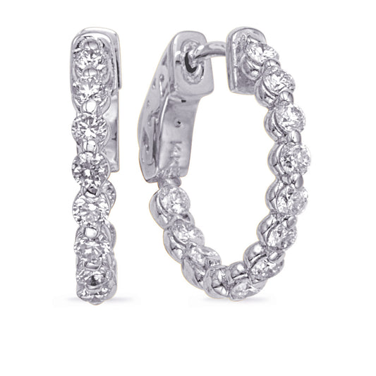 This Earring is available in 14K White Gold. There are a total of 22 stones. There are Rounds with a total carat weight of 1.08 set in a  setting.