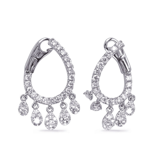 This Earring is available in 14K White Gold. There are a total of 76 stones. There are Rounds with a total carat weight of 1.41 set in a Bezel Set|Micro Prong setting.