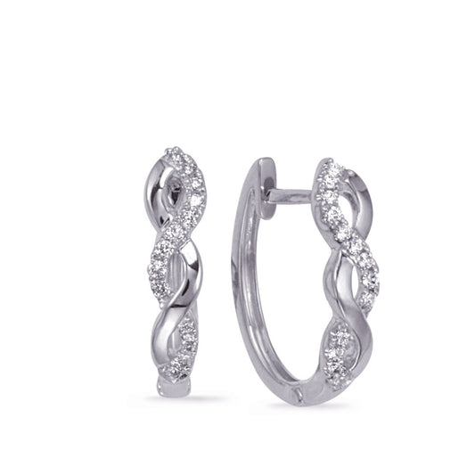 This Earring is available in 14K White Gold. There are a total of 26 stones. There are Rounds with a total carat weight of 0.13 set in a Micro Prong setting.