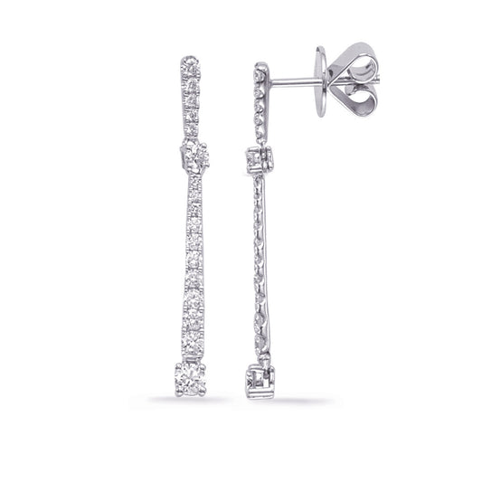 This Earring is available in 14K White Gold. There are a total of 34 stones. There are Rounds with a total carat weight of 0.63 set in a Micro Prong setting.