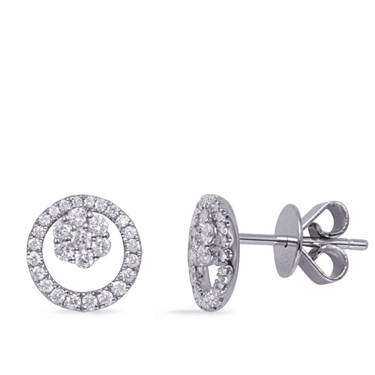 This Earring is available in 14K White Gold. There are a total of 58 stones. There are Rounds with a total carat weight of 0.39 set in a Micro Prong setting.