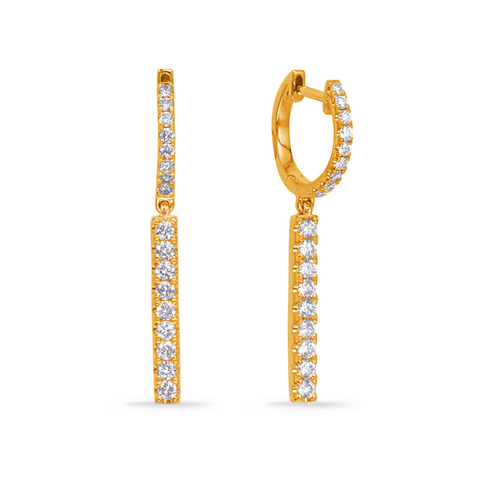 This Earring is available in 14K Yellow Gold. There are a total of 36 stones. There are Rounds with a total carat weight of 0.53 set in a Micro Prong setting.