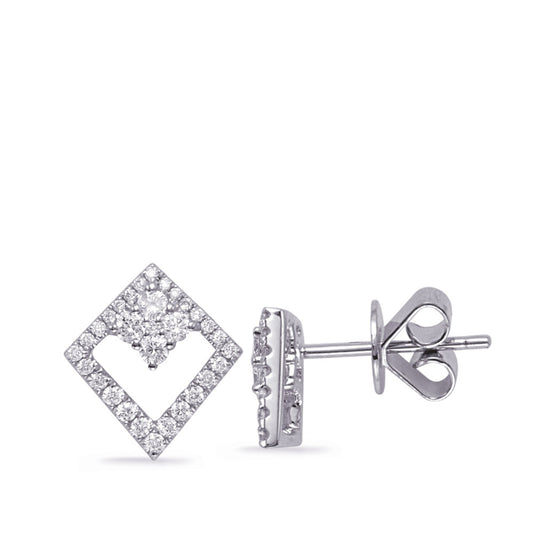 This Earring is available in 14K White Gold. There are a total of 62 stones. There are Rounds with a total carat weight of 0.36 set in a Micro Prong setting.