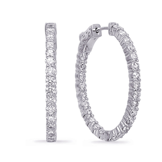 This Earring is available in 14K White Gold. There are a total of 34 stones. There are Rounds with a total carat weight of 1.97 set in a Prong Set setting.