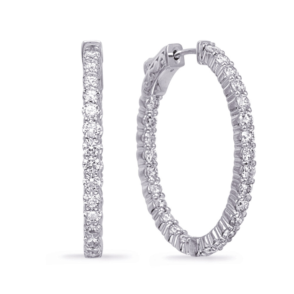 This Earring is available in 14K White Gold. There are a total of 34 stones. There are Rounds with a total carat weight of 1.97 set in a Prong Set setting.