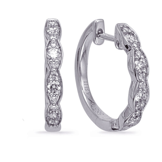 This Earring is available in 14K White Gold. There are a total of 24 stones. There are Rounds with a total carat weight of 0.4 set in a Micro Prong setting.