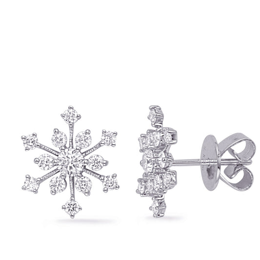 This Earring is available in 14K White Gold. There are a total of 26 stones. There are Rounds with a total carat weight of 0.82 set in a Micro Prong setting.