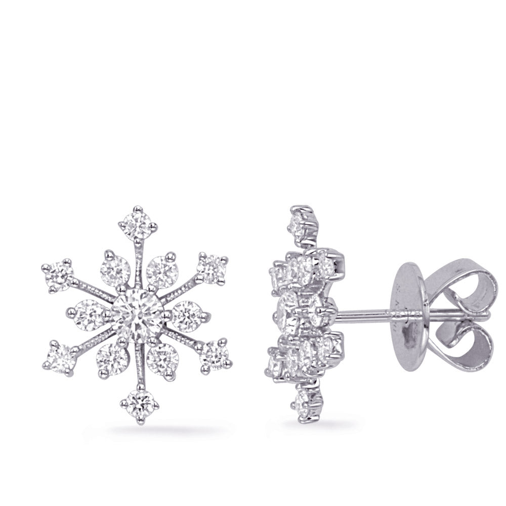 This Earring is available in 14K White Gold. There are a total of 26 stones. There are Rounds with a total carat weight of 0.82 set in a Micro Prong setting.