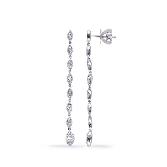 This Earring is available in 14K White Gold. There are a total of 54 stones. There are Rounds with a total carat weight of 0.46 set in a Micro Prong setting.