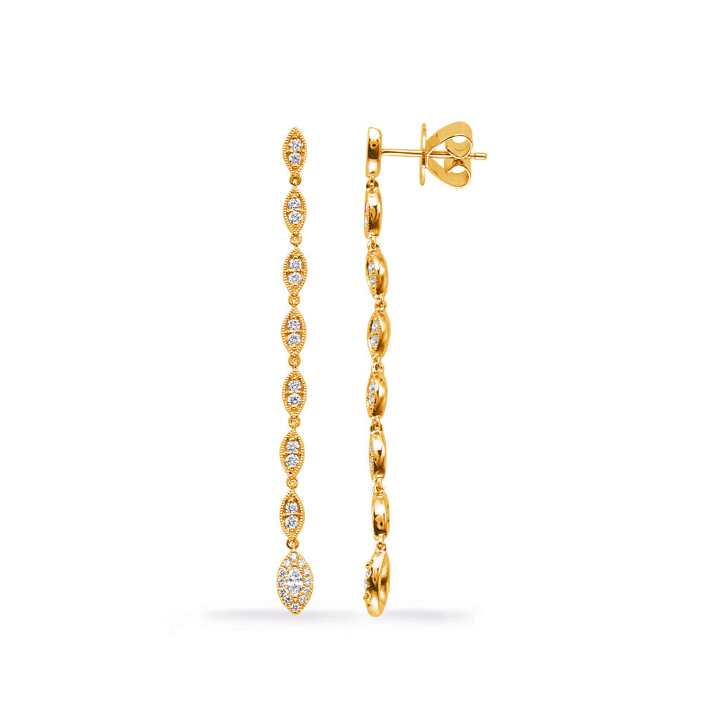 This Earring is available in 14K Yellow Gold. There are a total of 54 stones. There are Rounds with a total carat weight of 0.46 set in a Micro Prong setting.