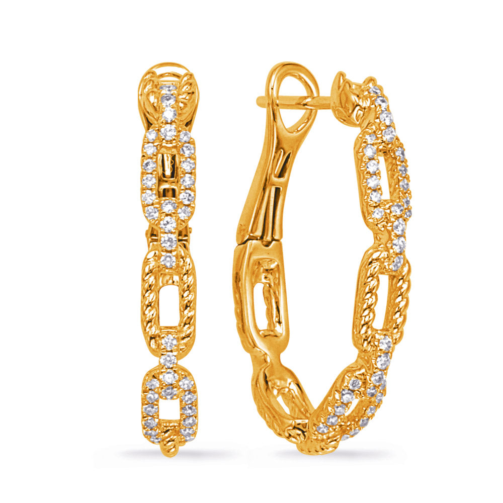 This Earring is available in 14K Yellow Gold. There are a total of 72 stones. There are Rounds with a total carat weight of 0.39 set in a Micro Prong setting.