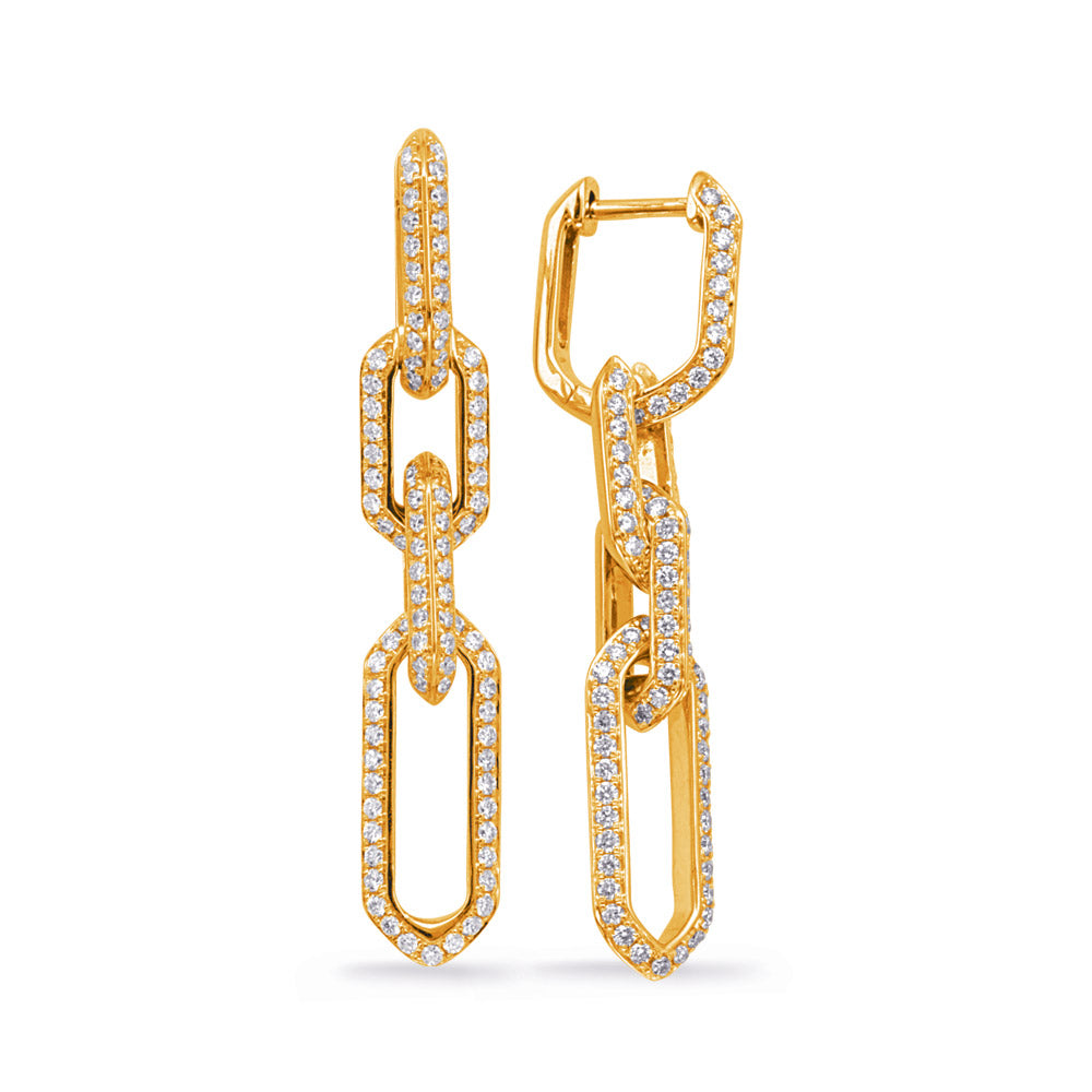 This Earring is available in 14K Yellow Gold. There are a total of 194 stones. There are Rounds with a total carat weight of 1.19 set in a Micro Prong setting.